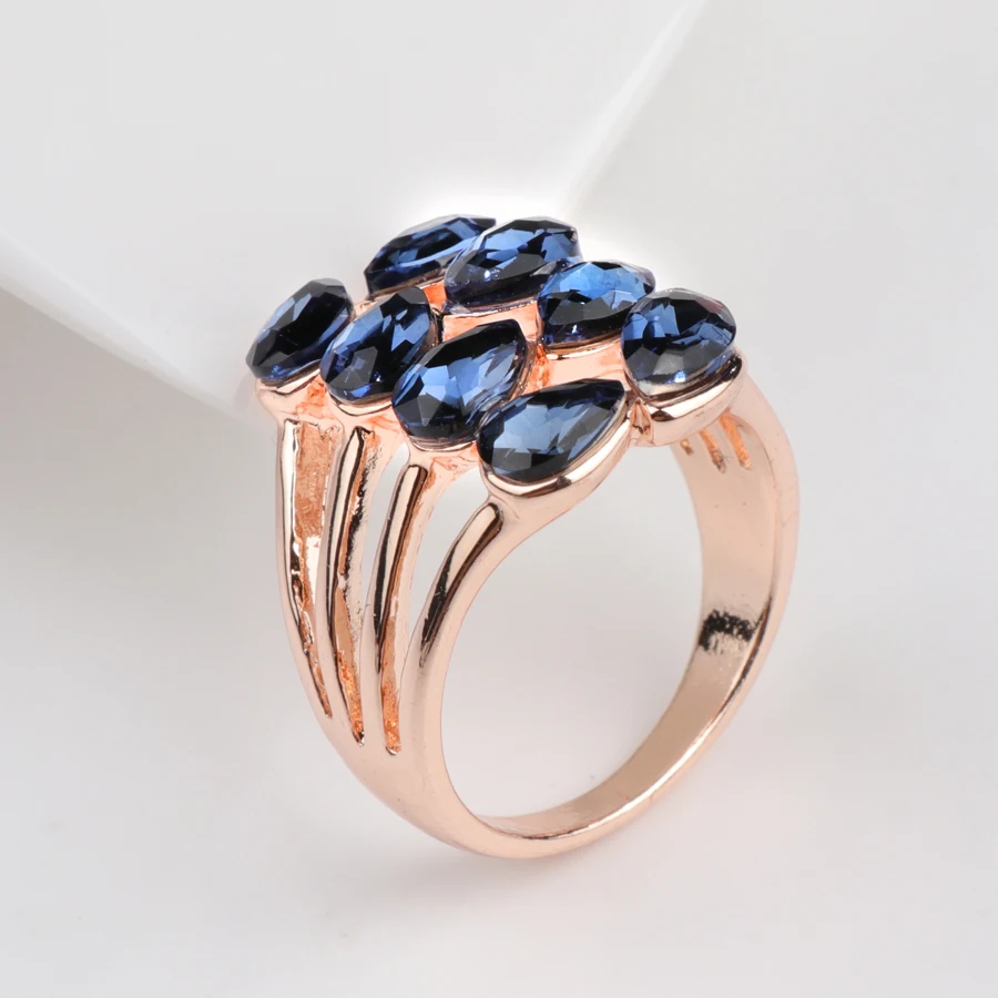 Kinel Hot Blue Crystal Ring For Women Fashion Geometric Multilayer Rose Gold Wedding Ring Vintage Jewelry Wholesale 2018