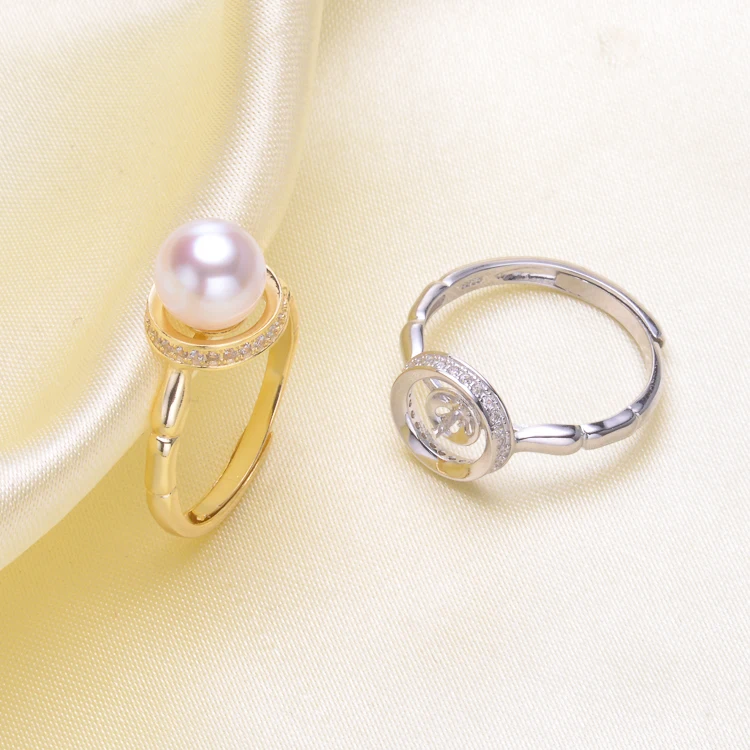 Classic Simple Pearl Rings Settings S925 Sterling Silver Pearl Rings Components Silver&Gold Color 3Pcs/Lot