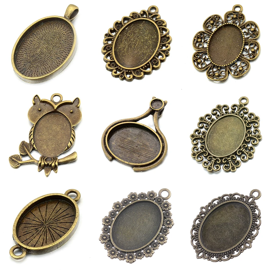 10 sztuk/partia wisiorek puste ustawienia Cabochons bazy Bezel taca DIY tworzenia biżuterii 18x25mm urok Cabochon Cameo dla naszyjnik