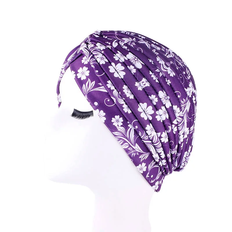 Neue Frauen Drucken Blume Knoten Krebs Rüschen Chemo Hut Beanie schal Turban Kopf Wrap Gestrickte Kappe Haarausfall Zubehör – Detail 11