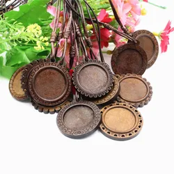 Fit 25mm Cabochons brown Wood Necklace Base blank Wooden Pendant Trays Diy Jewelry Accessories for Necklace Making 2 Strands