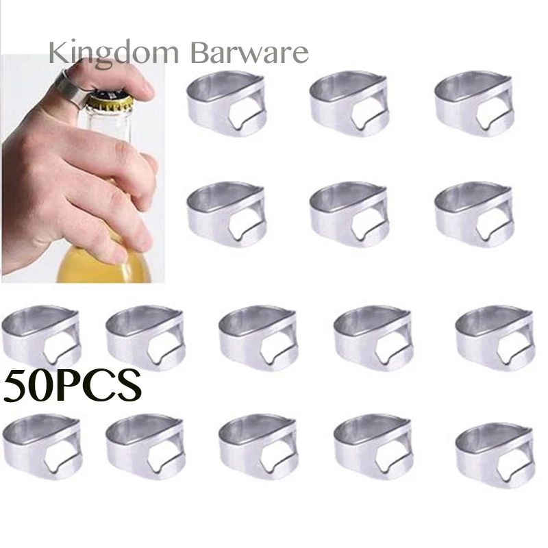 Free Shipping 50PCS Silver Finger Ring Bottle Opener Beer Bar Stainless Steel Tool