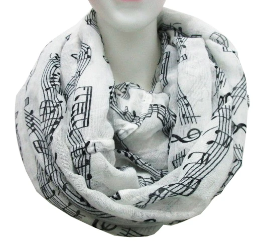 FOXMOTHER DropShipping Fashion White Navy Music Note Sheet Music Piano Notes Script Print Scarves Ring Scarf Women Mother Gifts