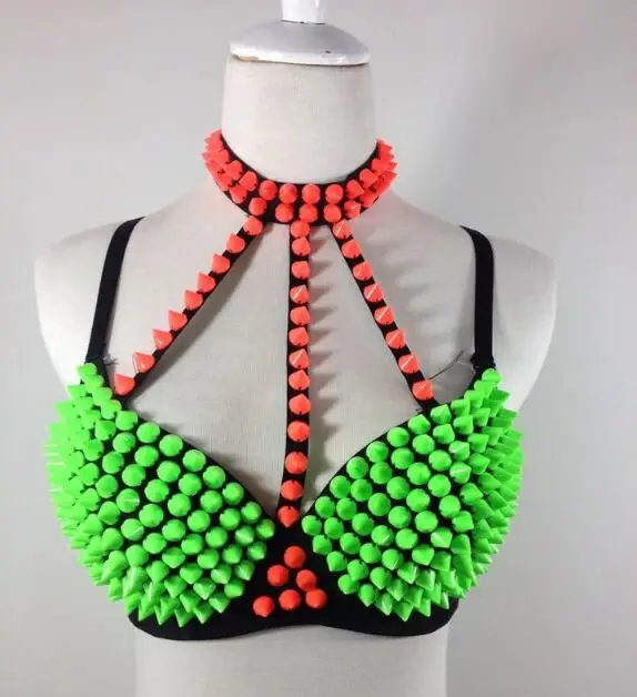 Sexy Bra Stage Clothes Dance Dj Women Pointed Show Spikes Nightclub Pumk