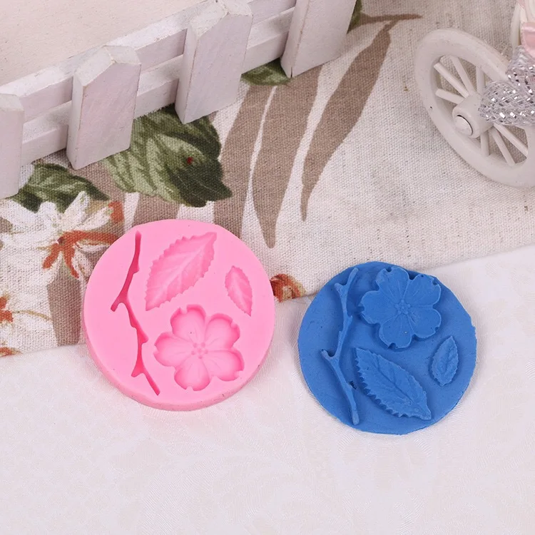 1PC Silicone Fondant Cake Mold Plum Blossom Branch Leaves Chocolate Sugar Mould Cookie Cutter DIY Cake Decorating Tool LB 489