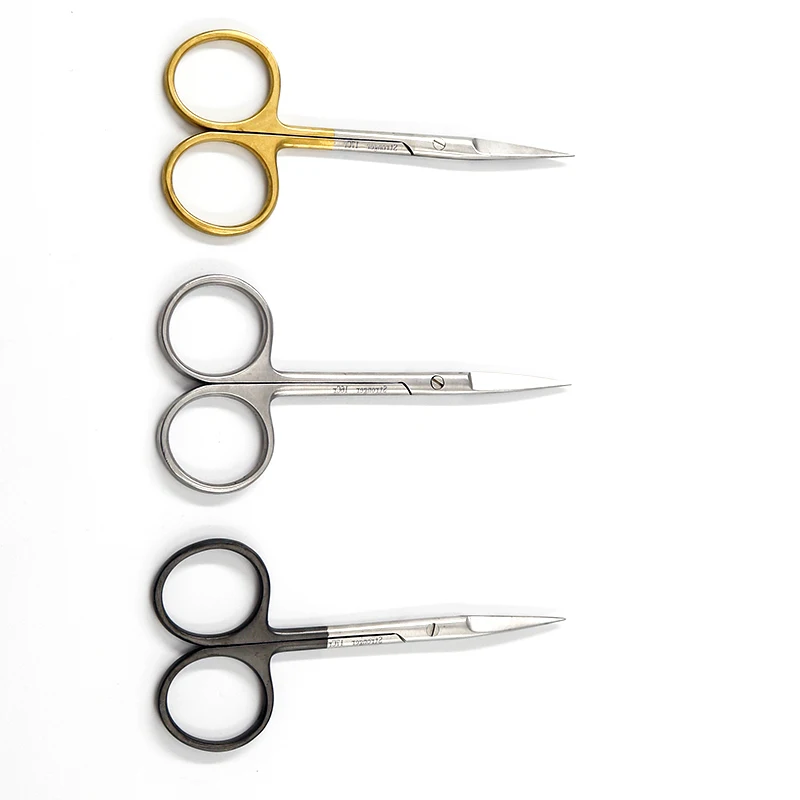 Gold handle stainless steel surgical scissors straight pointed elbow splitting scissors double eyelid surgery tools