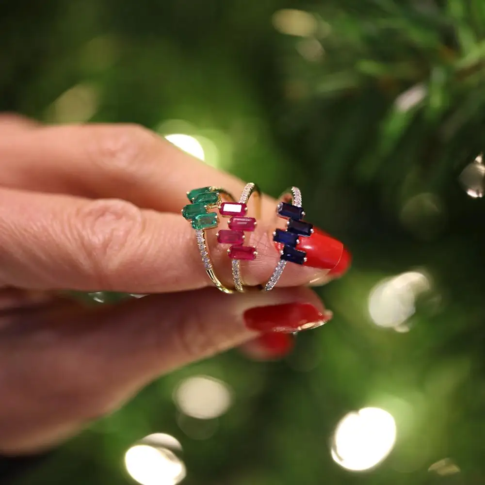 

Simple cz finger ring Gold color rectangle green blue red cubic zirconia stacking minimal lovely finger jewelry