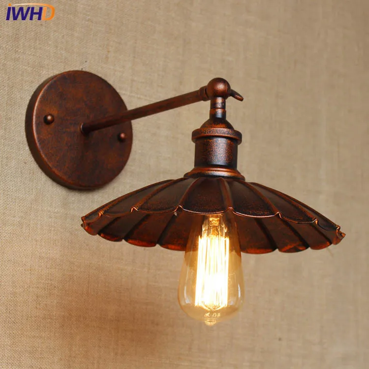 IWHD American Single arm Wall Sconce Lamp Loft Industrial Lighting Fixtures LED E27 220v retro Iron lamp For Bedroom beside bed