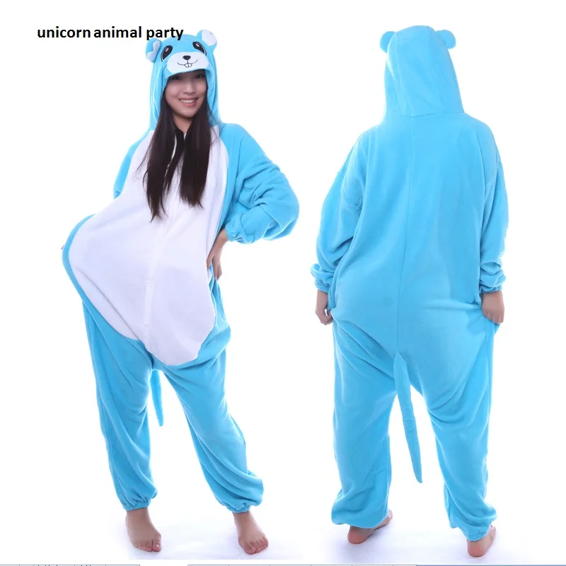 Kigurumi Unisex blue Mouse Onesies Sleepsuit Adult Pajamas Cosplay Costume Sleepwear Jumpsuit Christmas Party Clothing Pyjamas