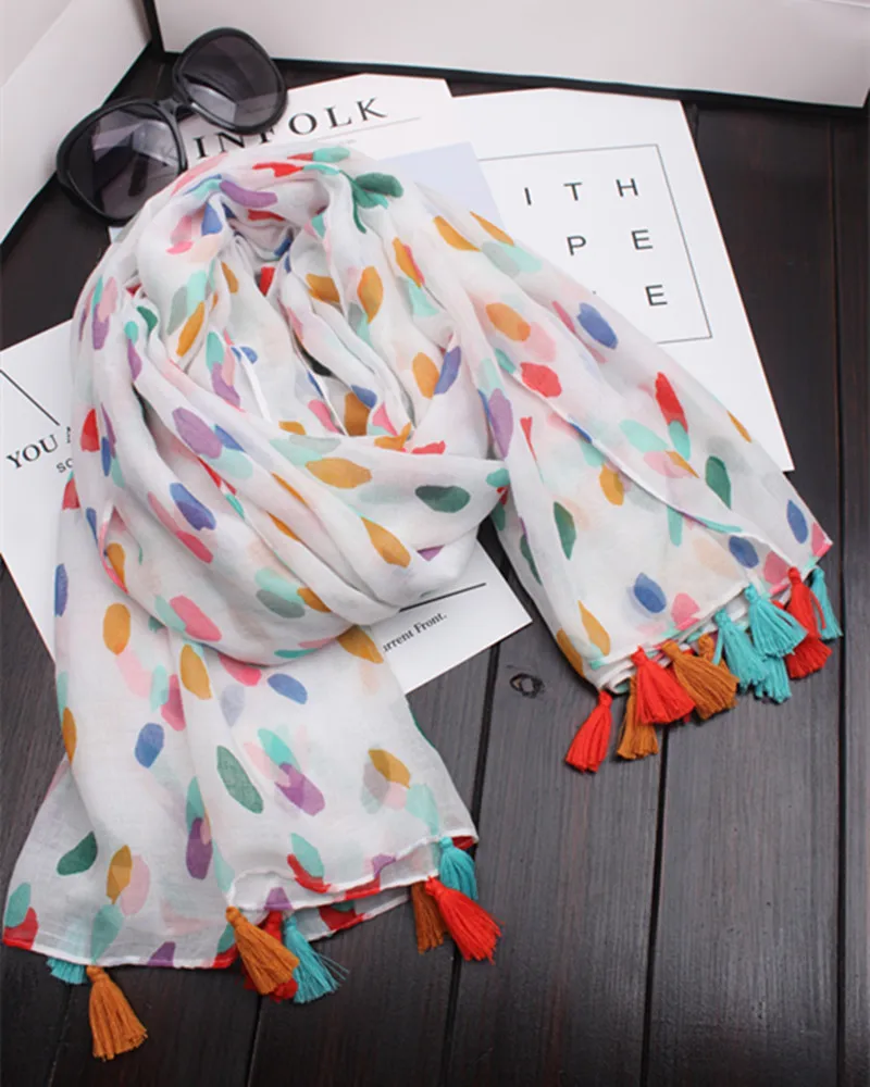 

New Double-sided Color Wave Printing Tassels Cotton and Linen Women's Scarf Travel Beach Sunscreen Shawl Scarf