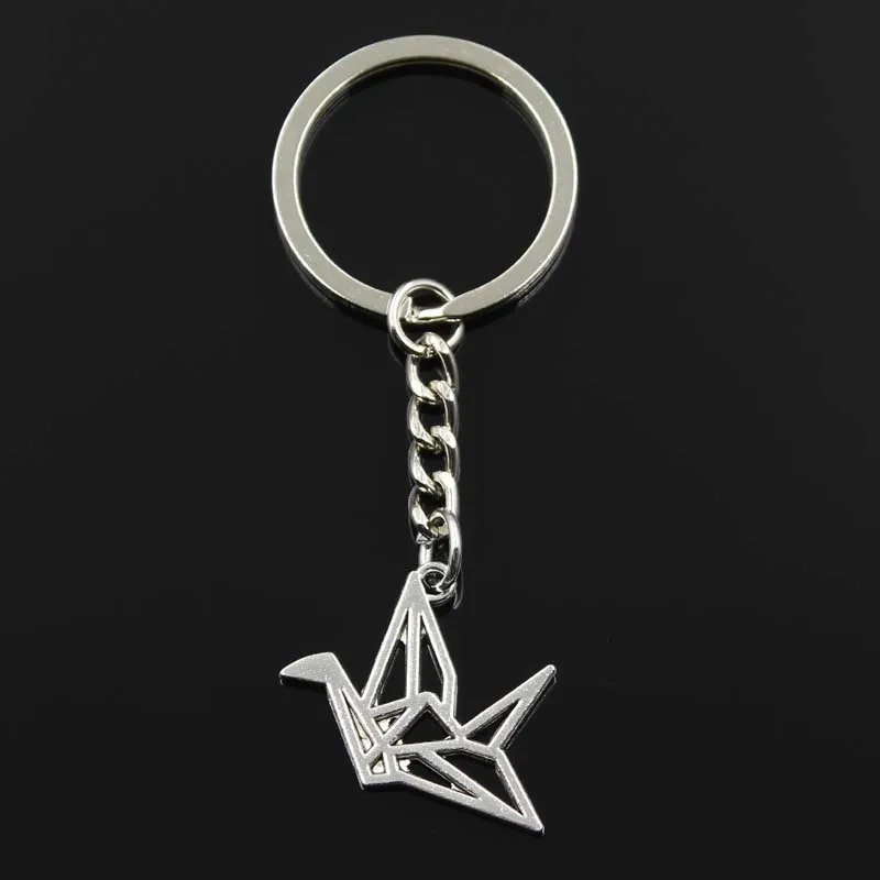 Fashion Origami Paper Cranes 23x29mm Pendant 30mm Key Ring Metal Chain Silver Color Men Car Gift Souvenirs Keychain Dropshipping