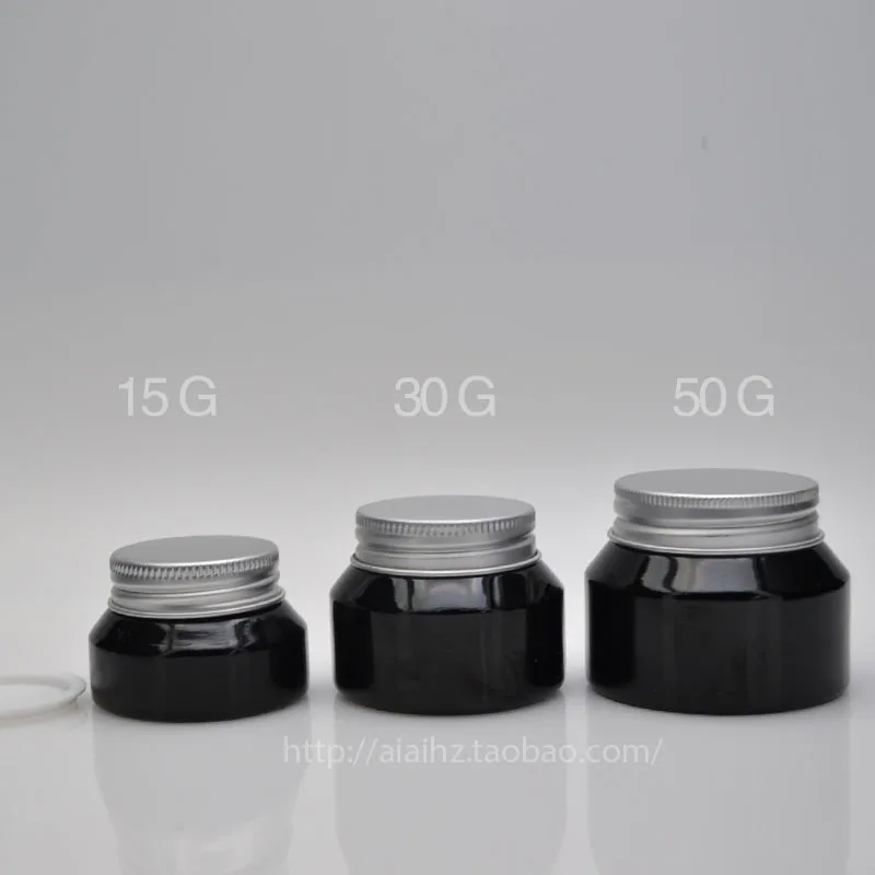 50pieces empty High quality 15g shiny black cream jar with silver lid, 15g cosmetic glass jar or cream container,eye cream jar