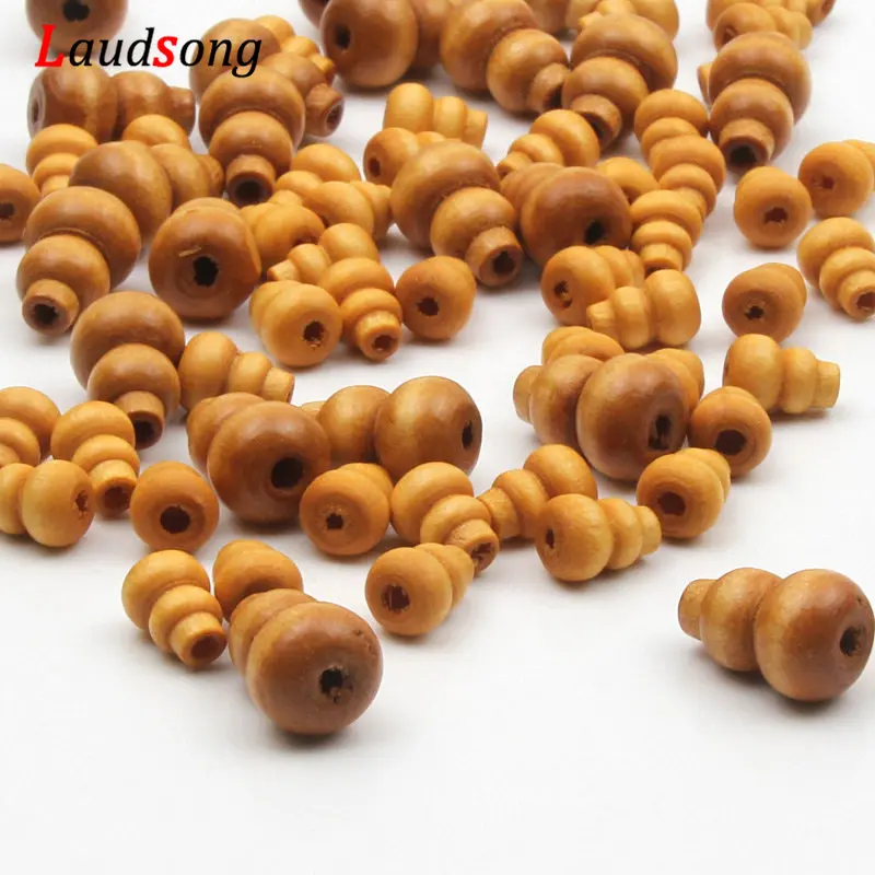 50pcs Natural Wood Coffee Color Gourd Wooden Beads For Jewelry Making Fit Necklace Bracelet Interface Beaded