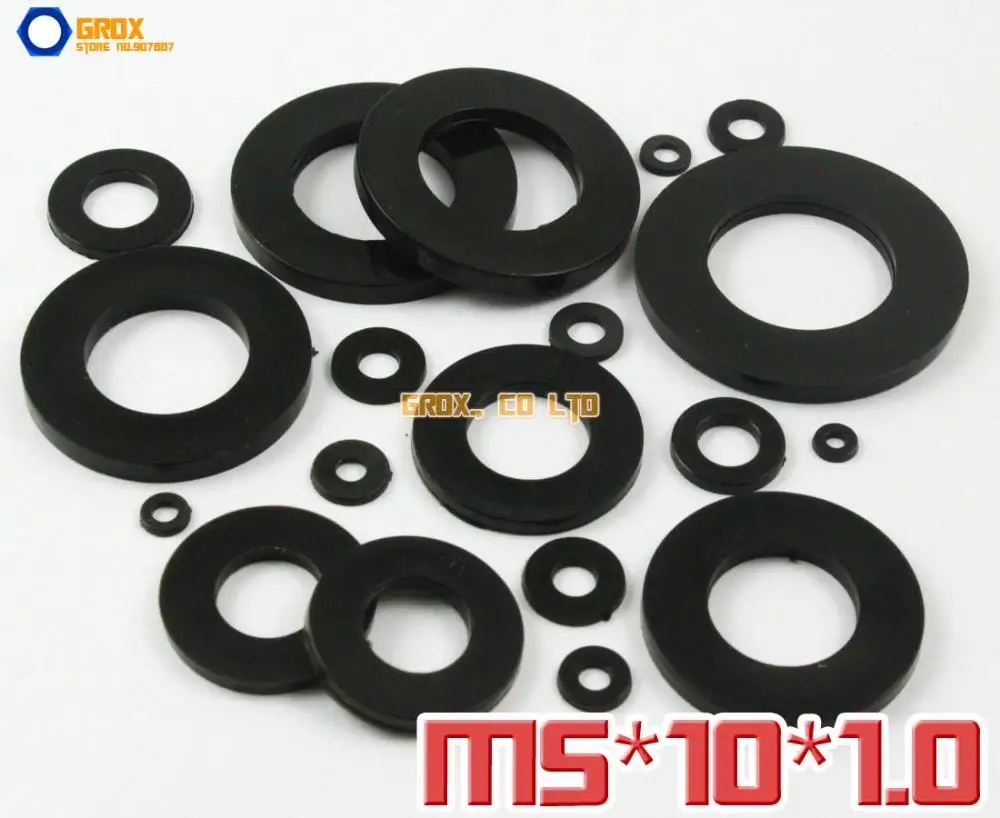 

500 Pieces M5 x 10 x 1.0mm Black Nylon Flat Washer Insulation Washer