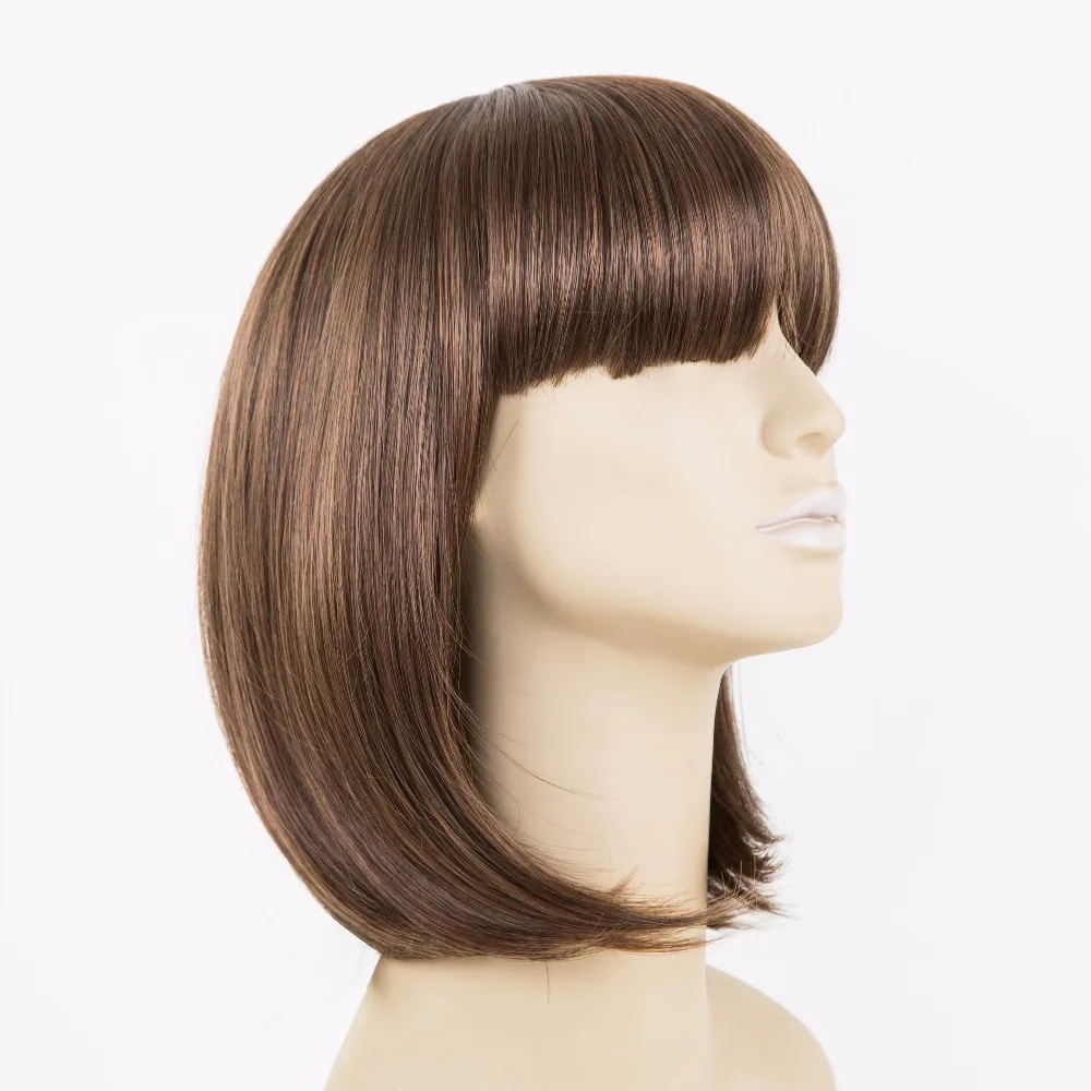 Brown Wig Bangs Fei-Show Synthetic Heat Resistant Fiber Short Wavy Fringe Bangs Women Female Cos-play Hairpiece Student Bob Hair