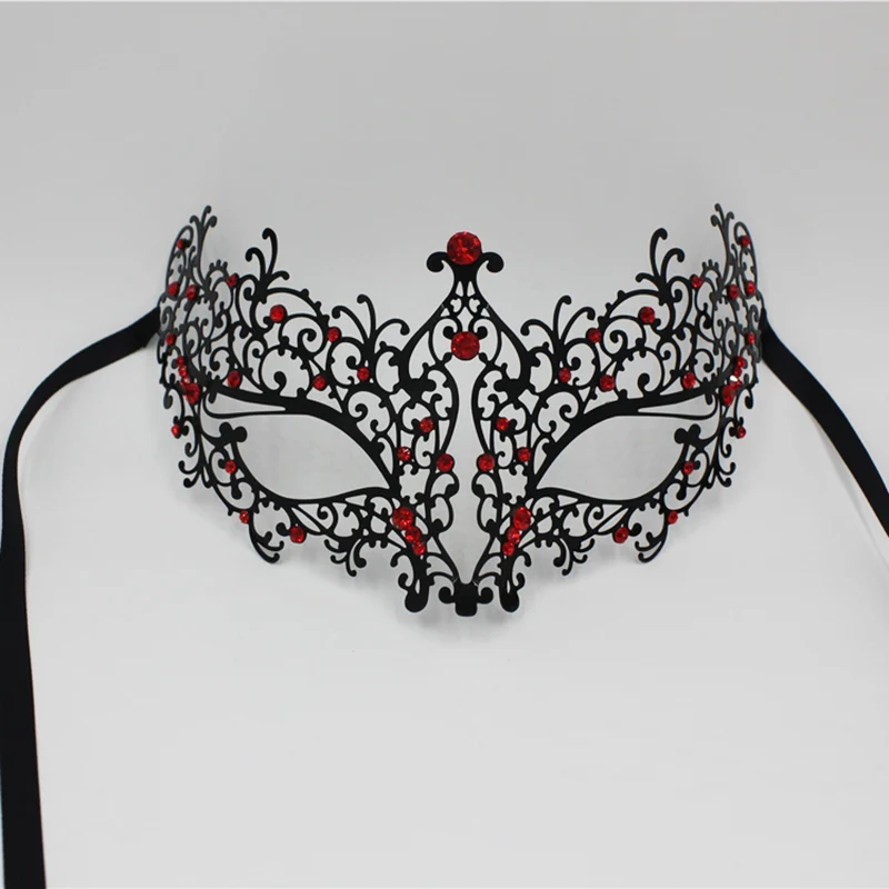 Máscara de máscaras veneziana de metal leve feminino, preto, vermelho, azul, rosa, strass, festa, fantasia, bola, casamento, mulheres