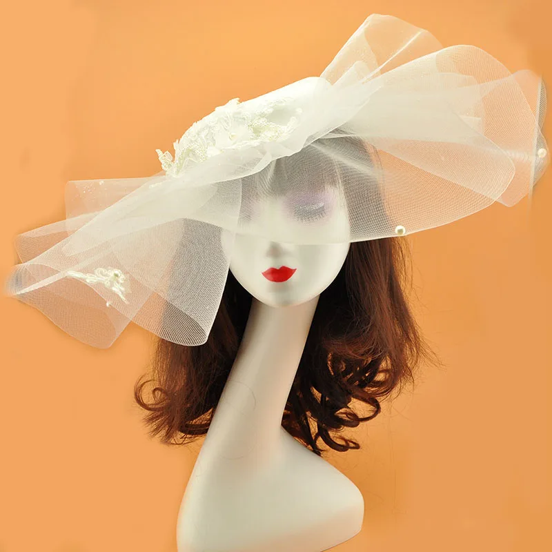 Big  Hat Studio Wedding Hair Accessories Woman  Flower Mesh Lace Headwear