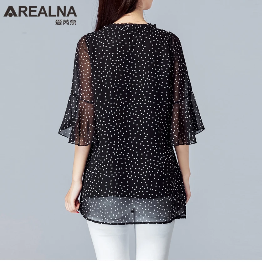 Elegant Women\'s Shirts Fashion Woman Blouses 2023 Polka Dot Chiffon Tunics Puff Long Sleeve Clothing Black Shirt Oversized Tops