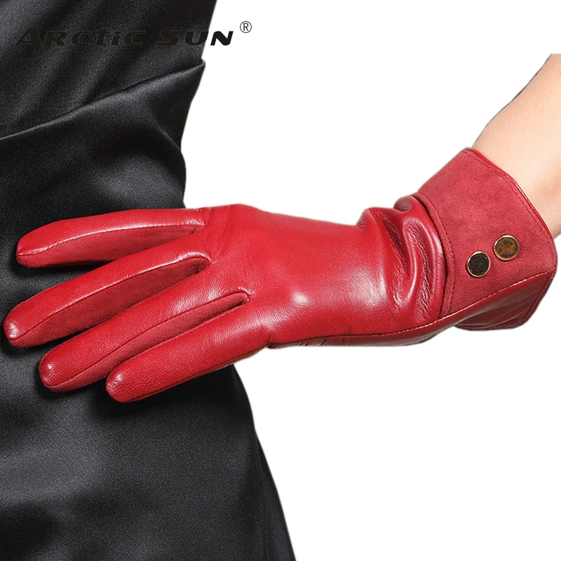 Brand Genuine Leather Gloves Fashion Trend Women Sheepskin Gloves Autumn Winter Plus Velvet Elegant Lady Glove L168NC