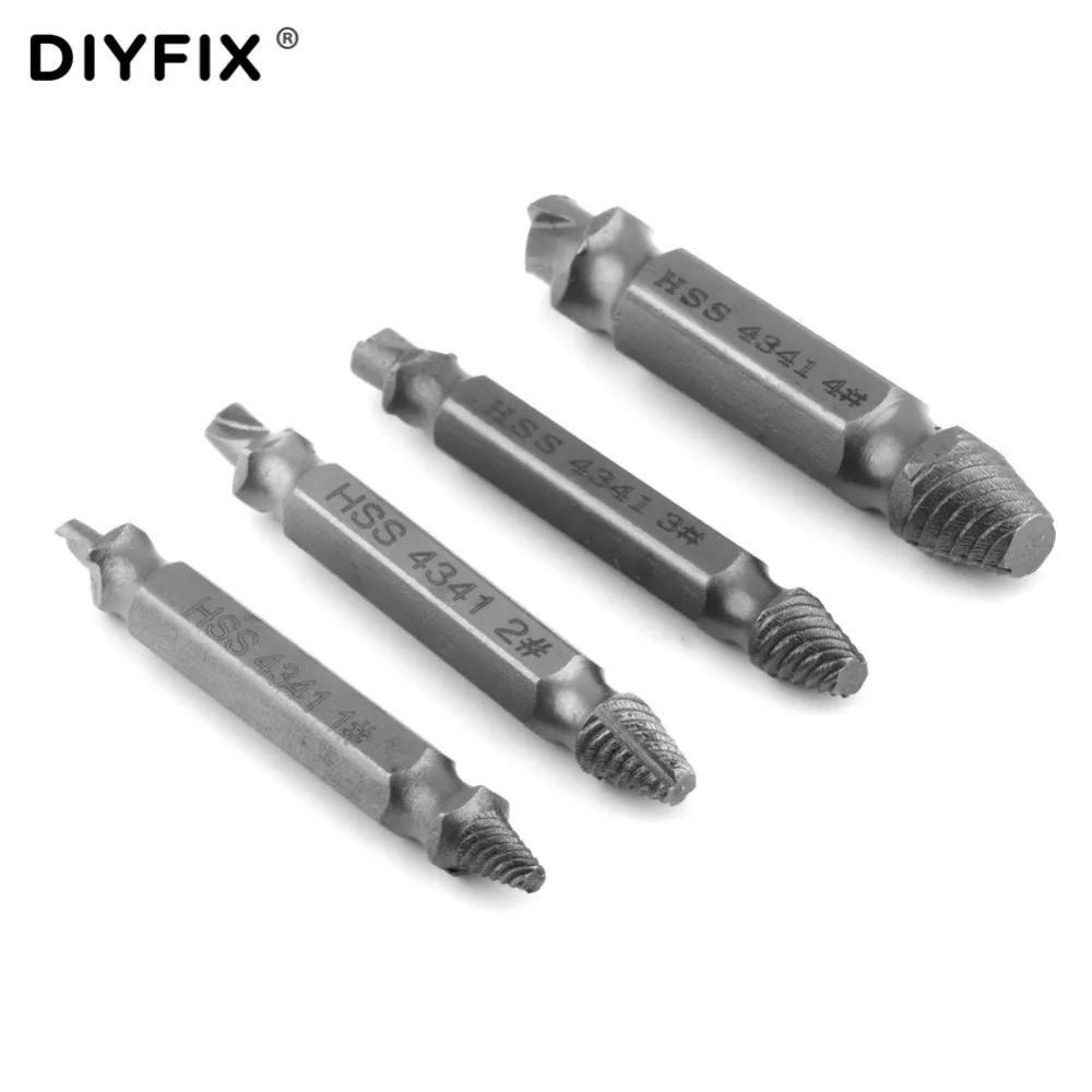 DIYFIX HSS 손상된 나사 추출기 드릴 비트 쉬운 아웃 가이드 세트 깨진 볼트 제거 세트, 전동 공구 세트 액세서리 1 #2 #3 #4 #