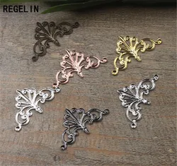 REGELIN Gold/Silver Plated Flower Motif European Hollow Flower Charms 50pcs 16x28mm DIY Vintage Jewelry Wholesale