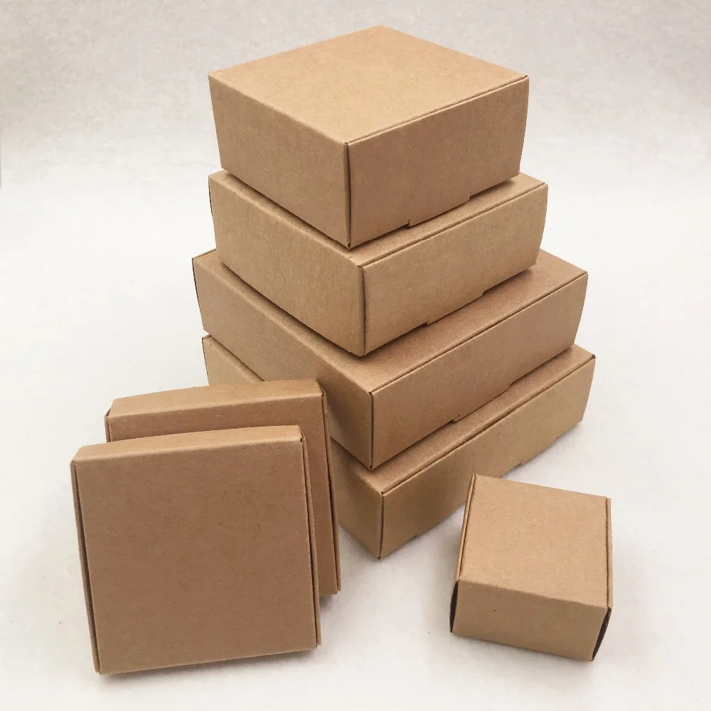 50pcs Multi Size Cute Square Kraft Packaging Box Wedding Party Favor Supplies Handmade Soap Chocolate Candy Gift Box