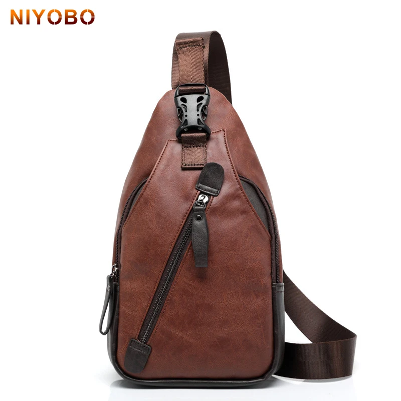 New Men Messenger Bags Leather Chest Pack Vintage Leather Men\'s Travel Single Shoulder Bag Waterproof Rucksack Sacoche Homme