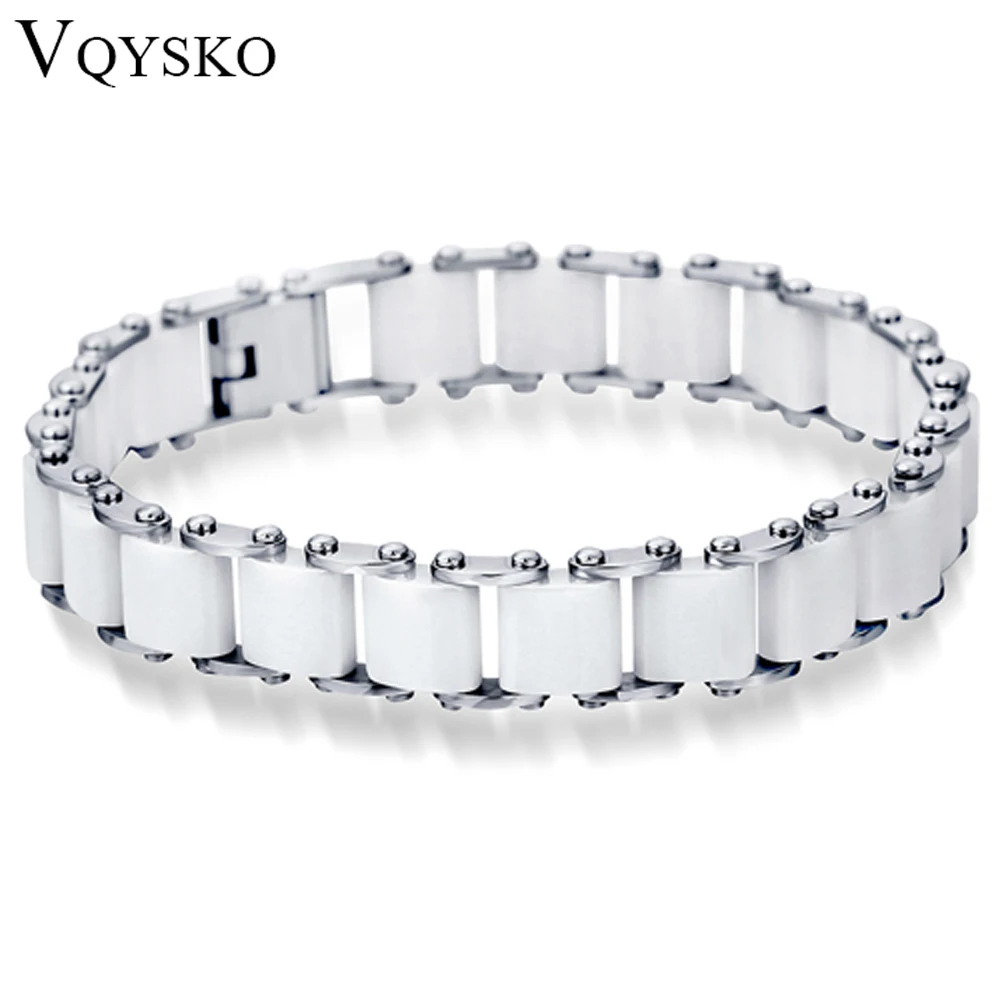 Fashion White/Black Ceramic Wrap Bracelet &Bangle For Men Women 12mm Width Stainless Steel Charm Bracelet