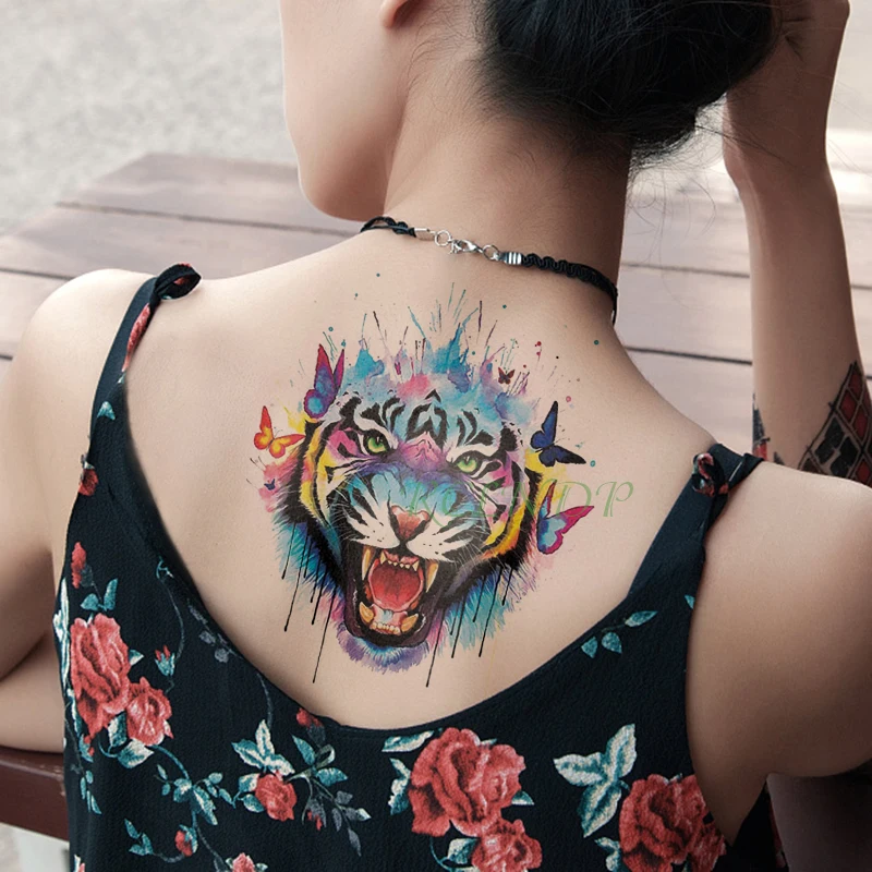 Waterproof Temporary Tattoo Sticker Tiger Butterfly fake tatto flash tatoo tatouage temporaire big size for women men girl