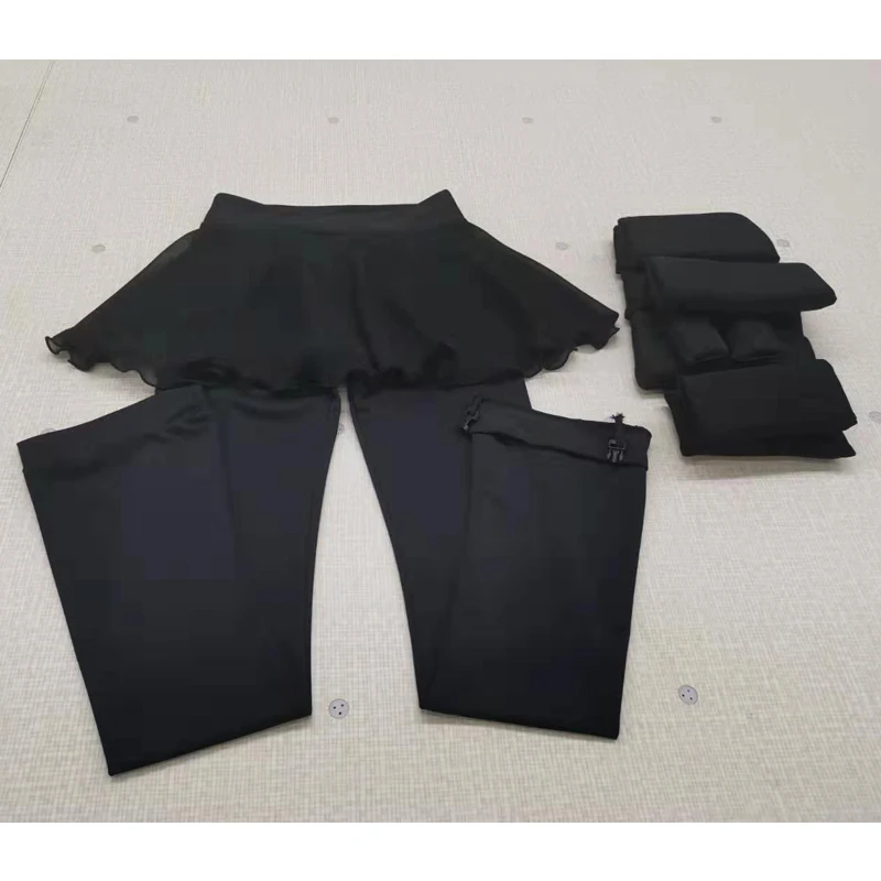 Customized Figure Skating Pants With Skirt Long Trousers For Girl Women Training Competition Ice Skating Hips Protector Pad