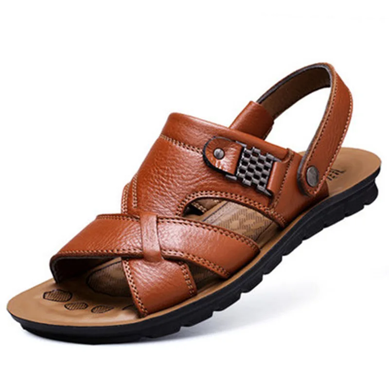 Big Size47 48 Men Leather Sandals Summer Classic Men Shoes Slippers Soft Sandals Men Roman Comfortable Outdoor Walking Footwear