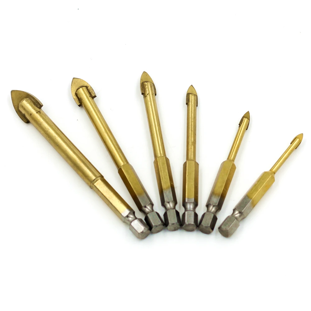 Juego de brocas de carburo de tungsteno, vástago hexagonal de 1/4 pulgadas, para broca de lanza cruzada de 4mm, 5mm, 6mm, 8mm, 10mm y 12mm, 6 unids/set
