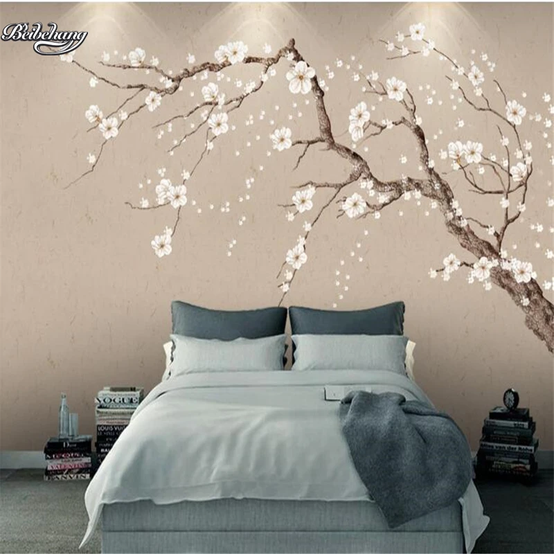 wellyu Chinese plum blossom TV backdrop plum background wall simple custom large fresco nonwoven wallpaper