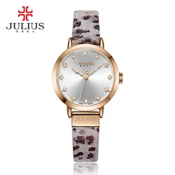 Saldi orologio da donna da donna giappone quarzo ore abito elegante moda bracciale pelle leopardo pantera stampa ragazza regalo Julius senza scatola