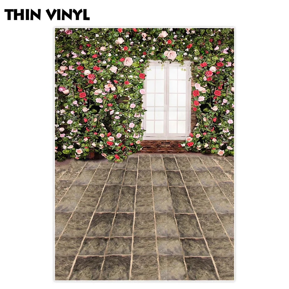 Funnytree-خلفية تصوير ، نافذة بيضاء ، زهور حمراء وردية ، أوراق حائط حجرية ، صور زفاف ، فوتوفون لاستوديو الصور