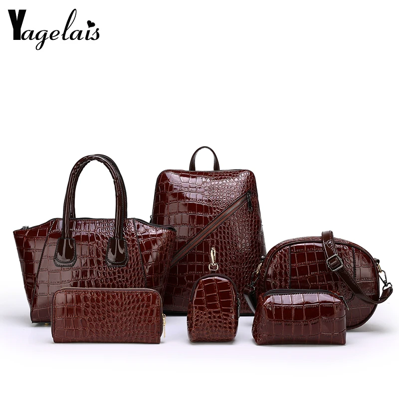 6pcs/set Bags For Women 2024 Pu Leather Shoulder Bags Casual Tote Luxury Designer Crocodile Pattern Female Bag Bucket Purses