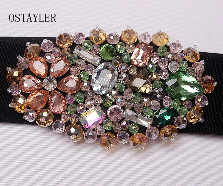 Colorful Rhinestone Waist Belt For Women Corset Caestus Belt Brand Elastic Band Ladies Luxury Flower Crystal Beaded Wedding Belt