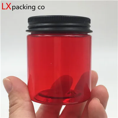 

50 pcs 30 40 50 80 g transparent red plastic bottles jar 47 diameter black aluminium lid Cosmetic container bank