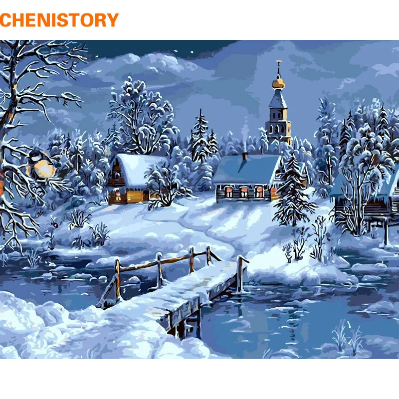 

CHENISTORY Christmas Snow Landscape DIY Painting By Numbers Kits Drawing Painting By Numbers Unique Christmas Gift For Children