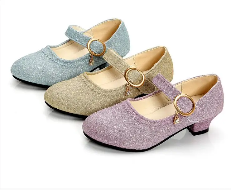 Sexy hot Fashion classic Girls Leather Shoes Autumn Buckle Sandals New Children Shoes High Heels Princess Sweet Sandals