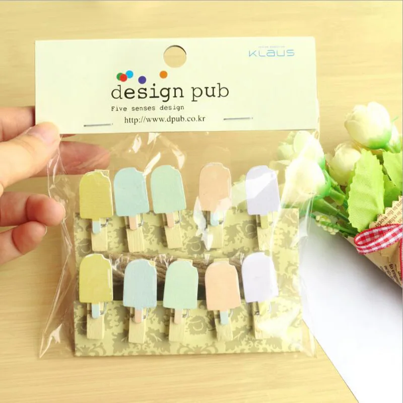 10pcs 35x7mm DIY Ice cream Wood Clothes Pegs Clothespin Clips Office Party Decoration Accessories Photo Hanging Pegs