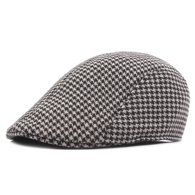 Size 58cm Irish Flat Cap for Men Plaid Newsboy Hat Women Winter Duckbill Cap Grey Brown