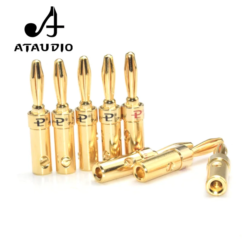 8 PCS ATAUDIO Gold-plated Speaker Banana Plug DIY HiFi Banana Jack Audio Cable Connectors 4mm