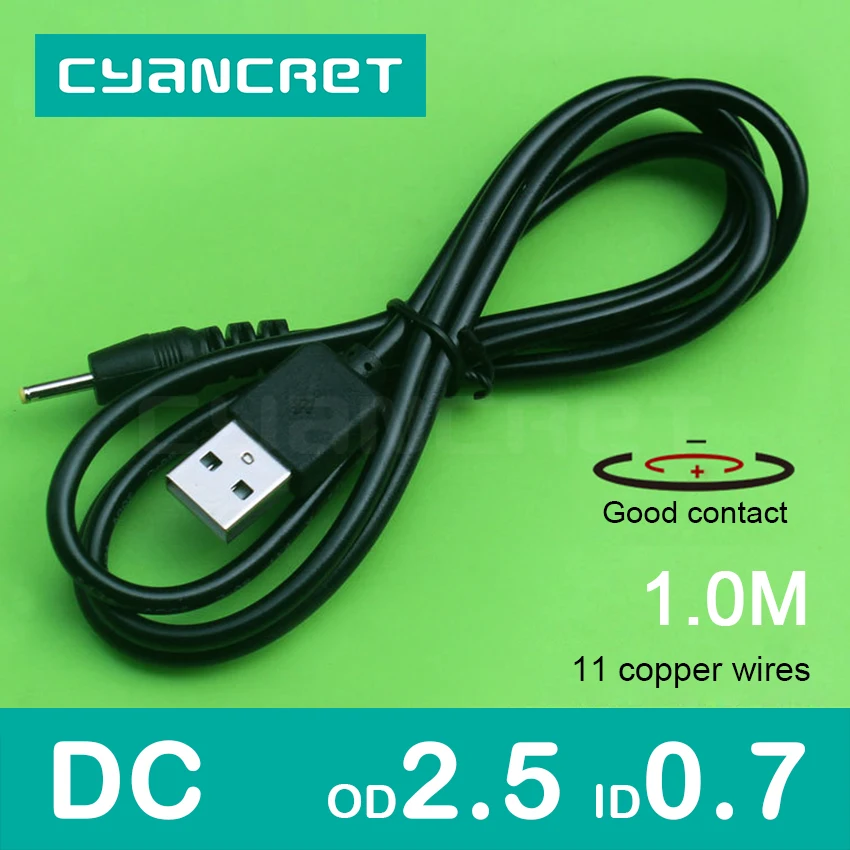 Cable de alimentación USB 2,0 a CC 2,5mm x 0,7mm 1,0 M 1A compatible con Cable conector de cargador de 5V o 12V para lámpara de mesa tableta reproductor MP3 MP4