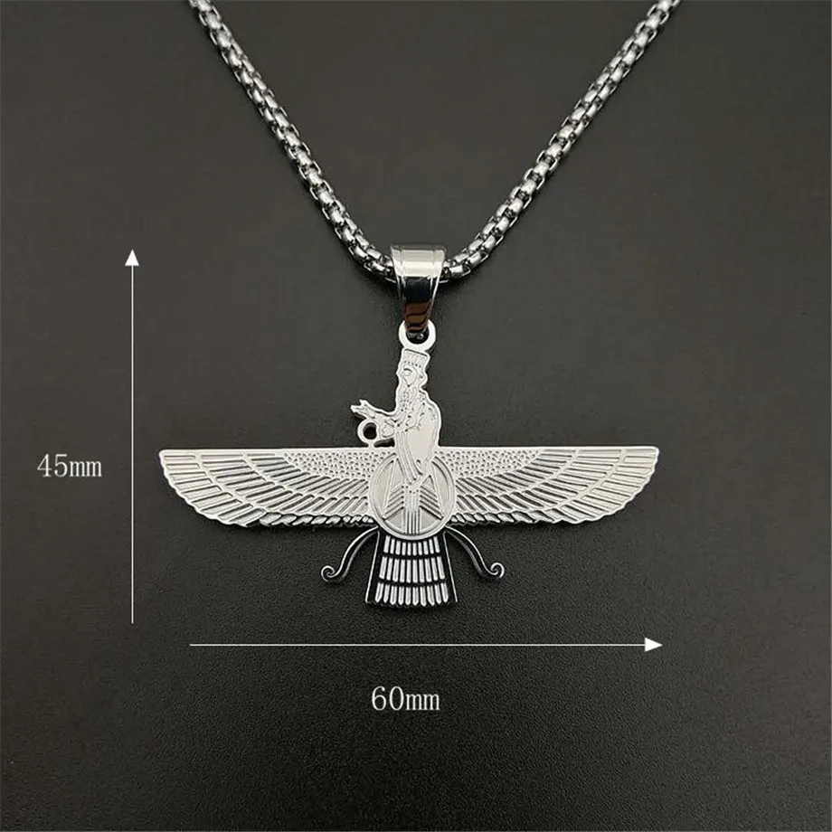 قلادة رجالي من Faravahar Ahura تُشحن عبر وسيط تجاري إلكتروني من الفولاذ المقاوم للصدأ باللون الذهبي قلادة إيرانية للنساء N1491