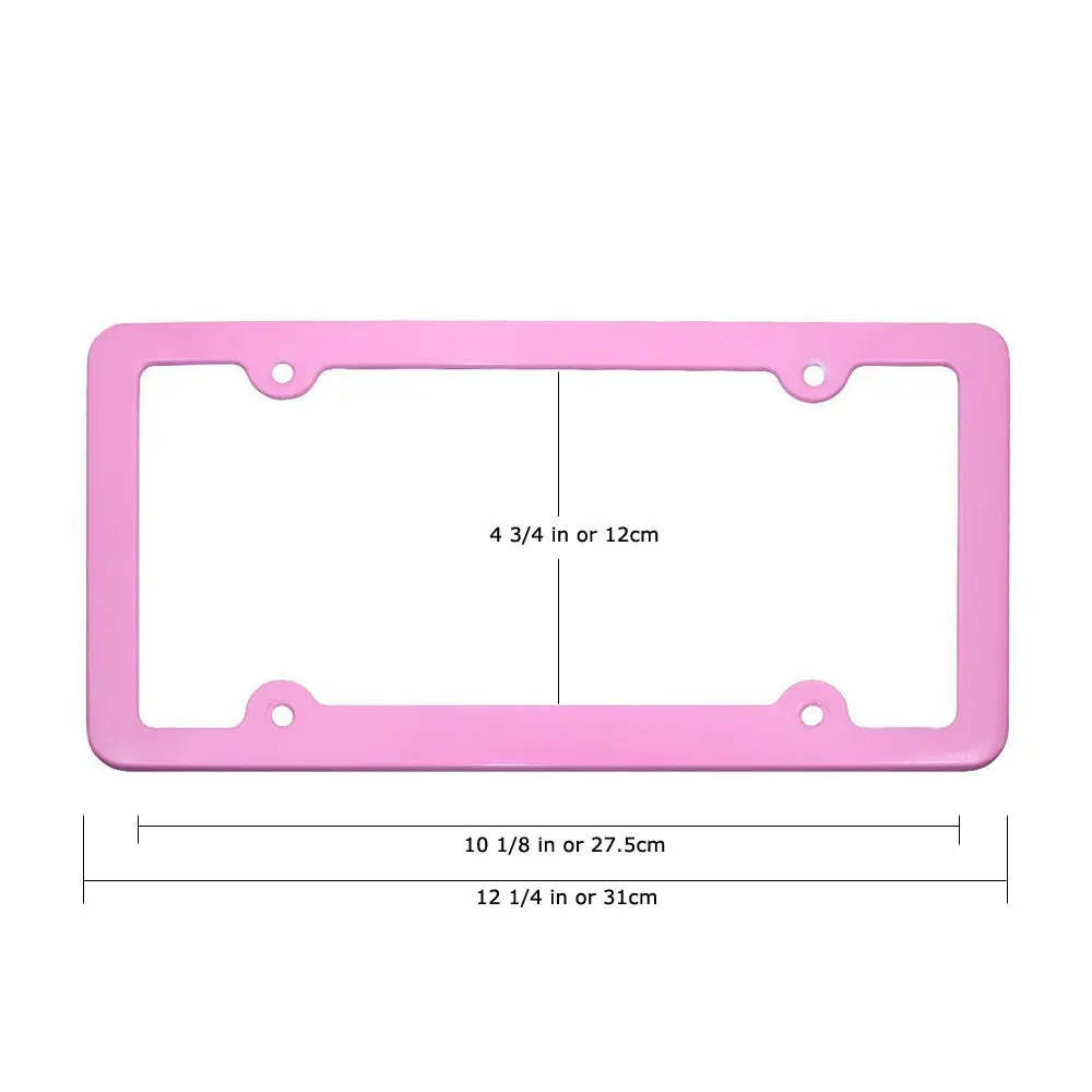 2x Standard License Plate Frames Aluminum Alloy 4-Hole Fine Slim Edge & Screw Kits Pink/Black Tag Cover Holder for American Cars