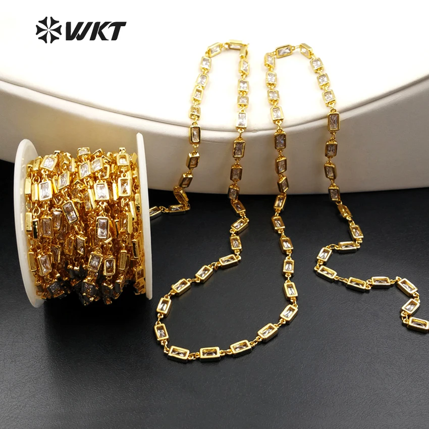 WT-BC088 Elegant Brass Chain With Sparlkly Cubic Zircon In Best Gold Trim For Women Jewelry Making Finings 6mm