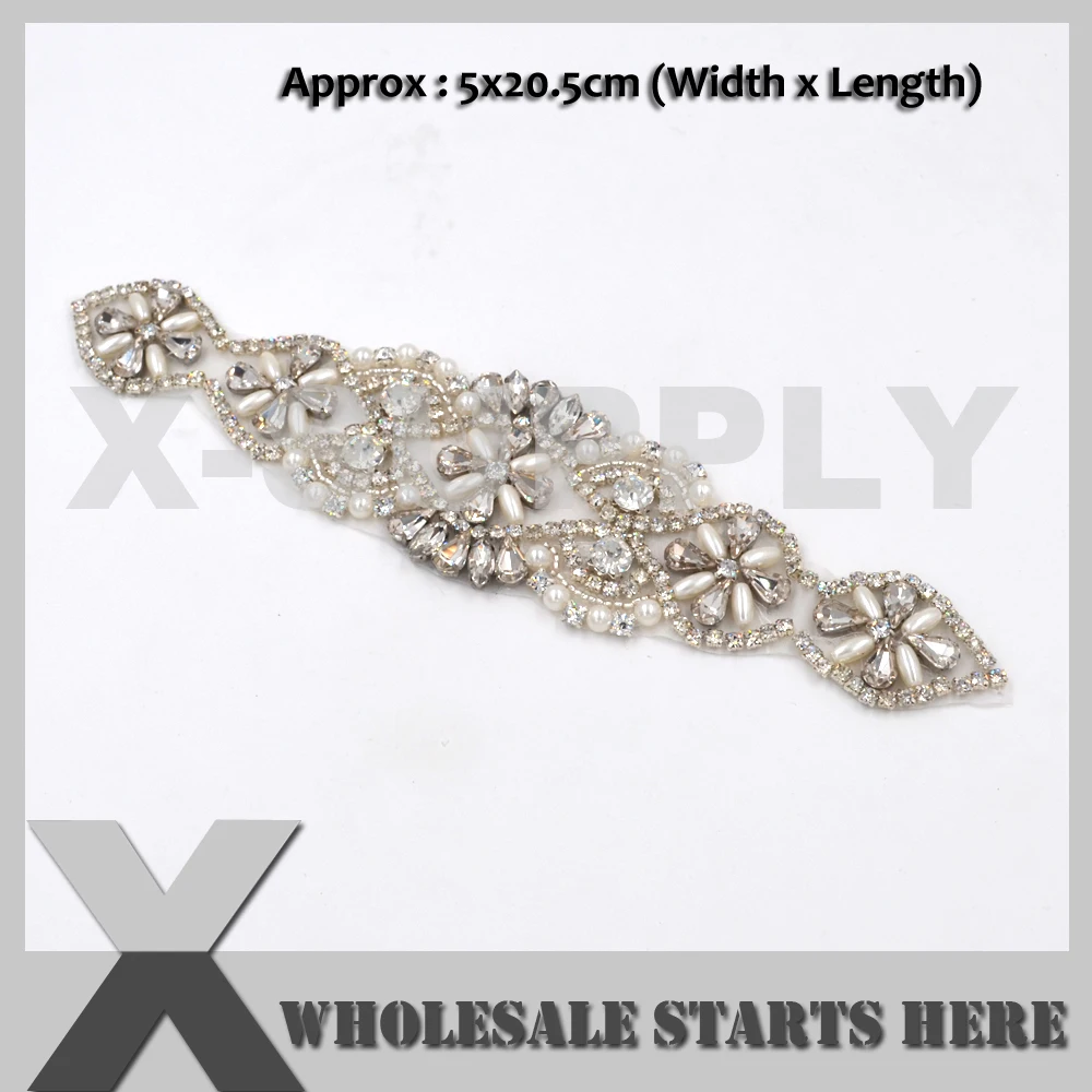 Bridal Pearl Crystal Applique Iron On Beaded Patch for Sash,Wedding Dress Bulk Whoesale