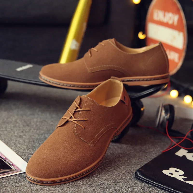 2023 Fashion Men Suede Leather Casual Shoes Classic Men Brand Designer Footwear Dress Shoes Male Lace Up Large Size Flats