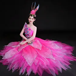 pink modern flower dance dress for women beautiful dance costumes festival dance clothing new year dancer dance clothes